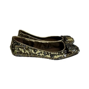 Kate Spade Gold Sequined Bow Metallic Trim Round Toe Ballet Flats Shoes Sz 36 - Picture 1 of 12
