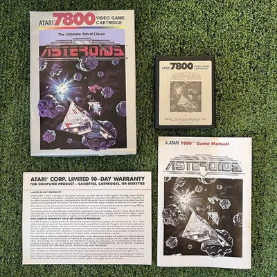 Asteroids (Atari 7800, 1986 CX7802) Complete CIB Game Cartridge, Manual, & Box - Image 1 of 4
