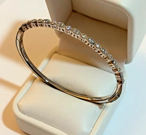 Pandora Sterling Silver CZ Timeless Elegance Bangle Bracelet Hinged Clasp - Picture 1 of 11