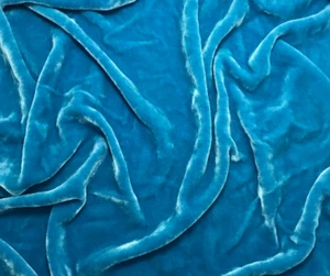 CARIBBEAN BLUE Hand Dyed Silk Velvet Fabric - Picture 1 of 1