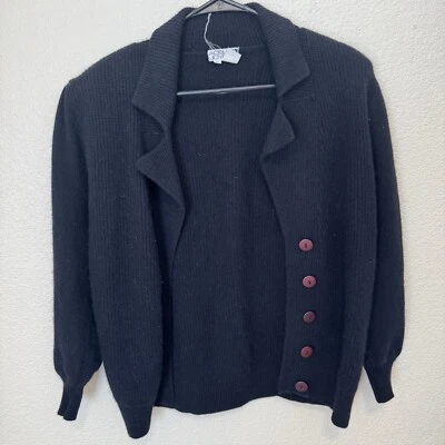 Vintage Adele Joyce Women Cardigan Sweater Black Lambswool Angora Hong Kong - Image 1 of 3