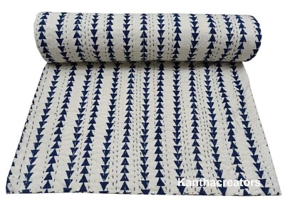 Colcha Kantha de algodón azul vintage manta acolchada reversible hecha a mano Foto 1 de 4