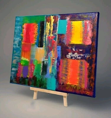 Orig Modern Vibrant Glowing See Vid Colorful Abstrac Acryl Painting Canvas 16x20 - Image 1 of 4