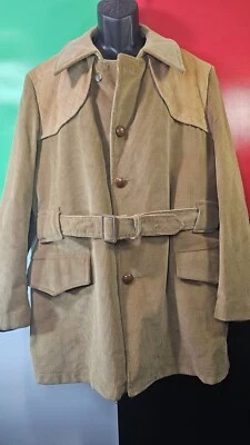 Винтажный 60/70-х годов мужской сверхпрочный вельвет пальто размер 44R-подпоясанный, искусственного меха с подкладкой  - Изображение 1 из 4