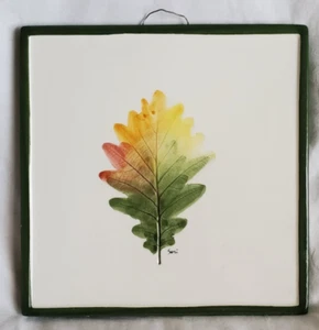 Pier 1 One Hand Painted Tile Trivet Italy Autumn Oak Leaf Signed Susi 7.5" - Picture 1 of 6