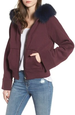 $300 BAGATELLE.CITY The Luxe Hooded Jacket with Genuine Fox Fur Trim BURGUNDY XS - Image 1 of 4
