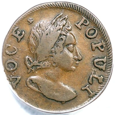 1760 N-8 R-6+ ANACS VF 30 Long Nose Voce Populi Colonial Copper Coin - Image 1 of 3