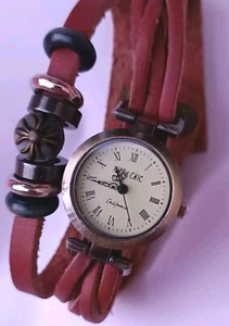 Hippie Chic California Mujer Cuero Real Pulsera Correa Cuarzo Reloj  - Imagen 1 de 4