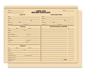 Buste Record Auto Usate per Concessionarie Auto - 9-3/8" x 12", 100# Buff Stock - Foto 1 di 1