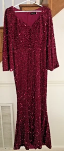 new Miss Ord FORMAL Sequin Mermaid MAXI Dress wine burgundy size 0XL 16 40" - Picture 1 of 9