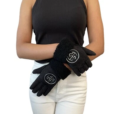 GUCCI Vintage GG Interlocking Logo Gloves #7.5 Black Silver Leather RankAB - Image 1 of 4