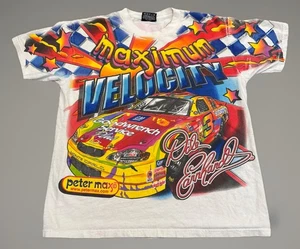Camiseta De Colección Años 90 Peter Max NASCAR Blanca Máxima Velocidad Earnhardt AOP Arte Carrera - Imagen 1 de 8