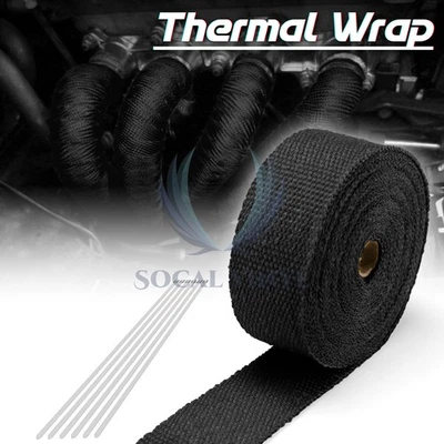 Tubo de escape negro aislamiento térmico envoltura térmica cabezal motocicleta 2" x 50' Foto 1 de 4