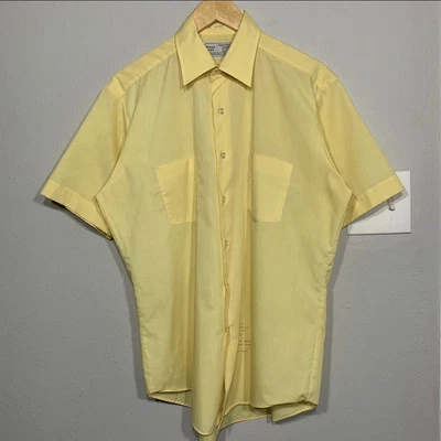 Camisa social vintage anos 70 Sears Perma Prest amarela manga curta tamanho 16 grande - Imagem 1 de 4