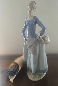 RARE VINTAGE Large Lladro Nao Lady Figurine with Bunny in a Basket PERFECT. CON. - Picture 1 of 24