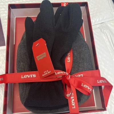 Levi's Ivy & Glove Set de Regalo Carbón Gorra de Newsboy y Guantes Negros Vellón S/M NUEVO Foto 1 de 3