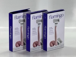 Lot of 3 - Flamingo Rose Razor | 1 Shower Holder | 1 Razor Handle | 2 Cartridges - Picture 1 of 3