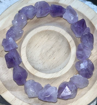Lila Roher Amethyst Rohstein Chunk Armband Stretcharmband Edelstein Kristall - Bild 1 von 4