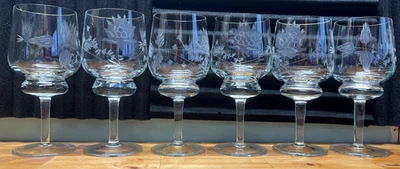 Винтажный гравированный кристалл посуда - уникальной формы вина бокал воды кубок набор из 6 - Изображение 1 из 4