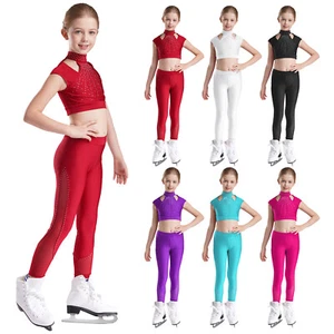 Kids Girls Outfits Stage Crop Top And Leggings Athletic Tracksuits Ballerina - Picture 1 of 85