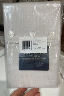 Ralph Lauren Organic Lovan Jacquard Platinum  2 Standard Pillowcases.Brand New! - Image 1 of 4