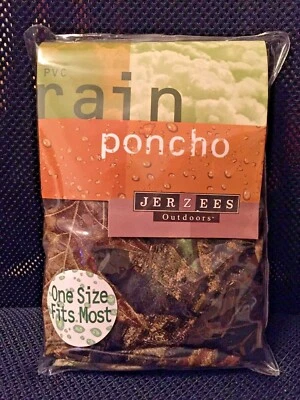 New JERZEES OUTDOORS 10 mm PVC Rain Poncho Waterproof Mossy Oak Forest One Size - Image 1 of 4