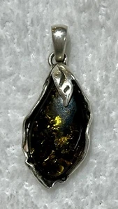 Ciondolo vintage argento sterling Danimarca ambra baltica incandescente marcato AM - Foto 1 di 10