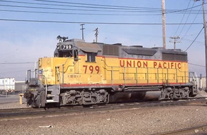 Union Pacific GP35 # 799 ( ex WP ) @ Oakland , CA 11/27/1986 - Picture 1 of 1