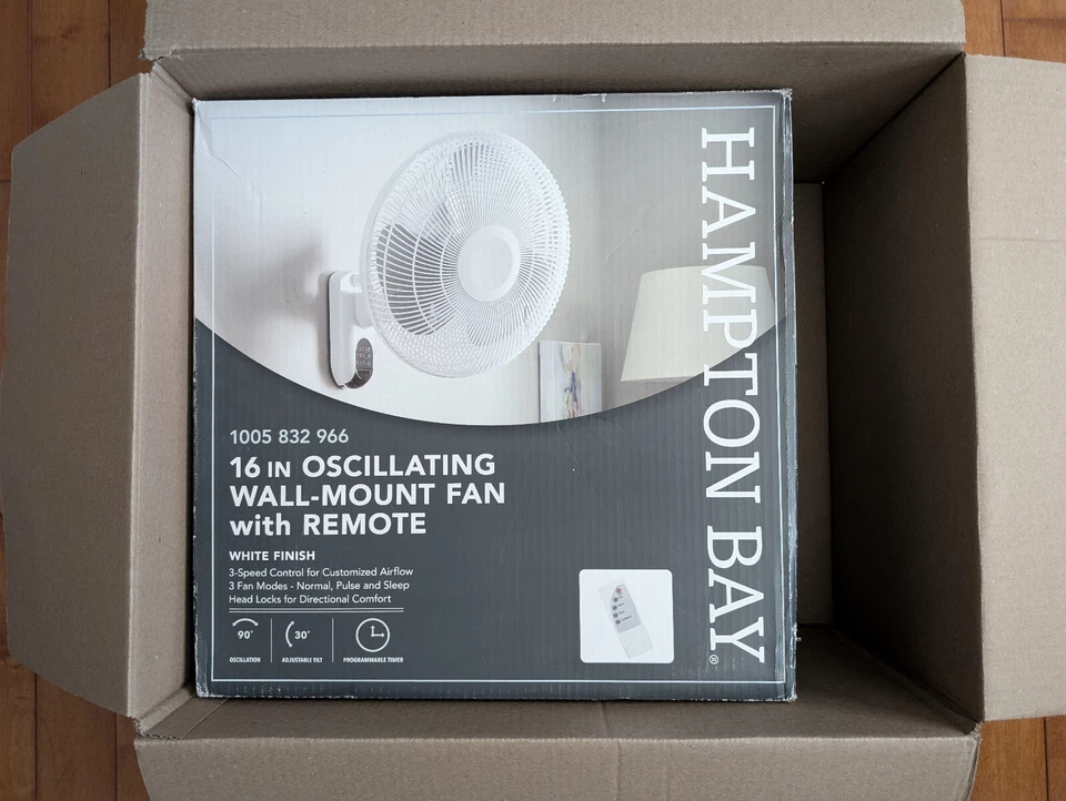 Hampton Bay 16" Oscillating Wall Mount Fan With Remote Control White 1005832966 - Image 1 of 1