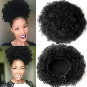 Afro Kinky Curly Ponytail Drawstring Puff Bun Clip on Chignon Bun Hair Extension - Picture 1 of 15