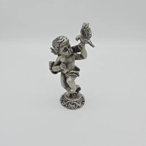 Vintage SUN Small Pewter Cherubs Angels with Dove Figurine 3 1/2" Tall - Picture 1 of 16