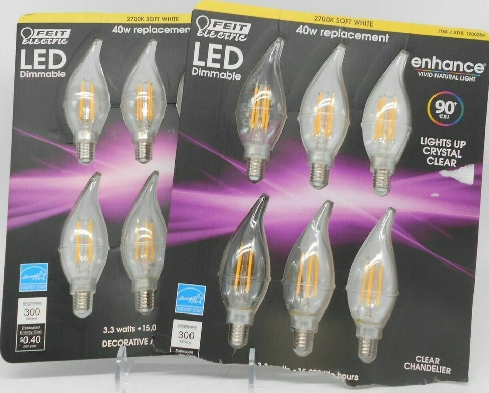 12 pack FEIT 40W LED Dimmable Clear Chandelier E12 Bulbs 90 Cri Clear OPEN PK - Image 1 of 1