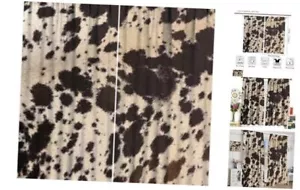 Cow Print Window Curtains, Brown Highland Cow Cowhide Curtains Rustic Western - Picture 1 of 8