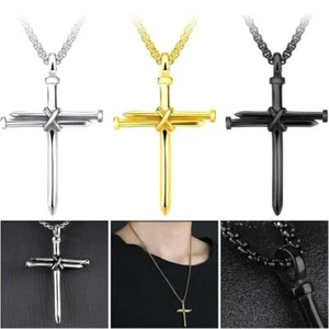 Fashion Steel Nail Rope Cross Pendant Necklace present HOT 2024 For Men USA - Picture 1 of 15
