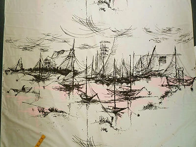 Silk? Rayon Fabric Decor Drapery Boat Ship Cream Ivory Pink Black BTY (30") - Image 1 of 4