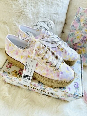 NIB SUPERGA x LOVESHACKFANCY FLORAL Platform SNEAKERS Tote Bag US 8.5 Euro 39.5 - Image 1 of 4