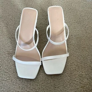 The drop Avery white square open toe two strap faux leather mule clog sandals - Picture 1 of 9