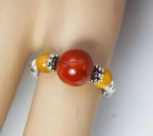 CYNTHIA LYNN "OUTBACK JASPER" MOOKAITE JASPER BEADED SILVER STRETCH RING - Picture 1 of 1
