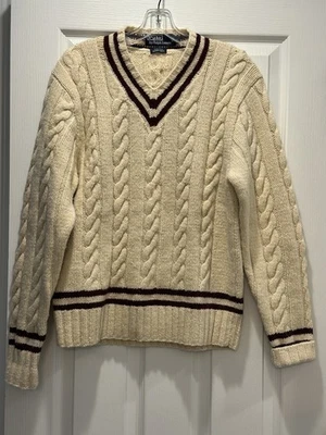 Vintage Ralph Lauren V-Neck Tennis Sweater 100% Wool - Image 1 of 4