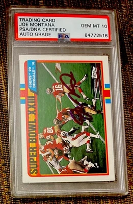 Joe Montana Auto Topps Super Bowl XXIII 1989 en tarjeta auténtico certificado PSA/ADN Foto 1 de 3