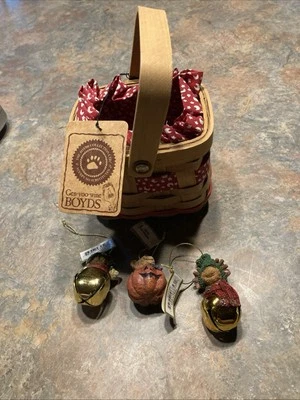 Lot 4 Boyd’s Bear Basket Figurines Bells Bear Pumpkin Ornaments New - Image 1 of 4