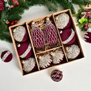 10PCS Flocked Velvet Christmas Ball Pendant Xmas Tree Ornaments Party Favors - Picture 1 of 11