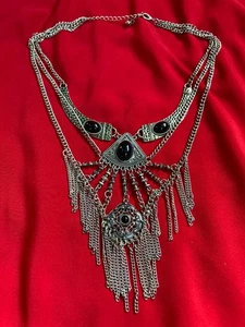 Boho Tassel Fringe Bib Style Multi Level Statement Necklace - Picture 1 of 7