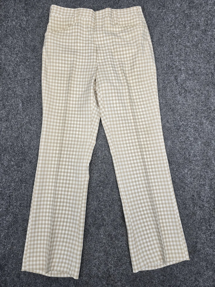 Брюки мужские Haggar Slacks 35x29 бежевые белые клетчатые клетчатые плоские спереди винтажный стиль - Изображение 1 из 4