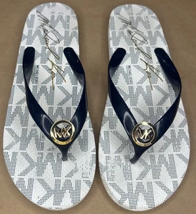 Michael Kors Flip Flops MK Jet Set PVC Logo Signature Zehenstegsandalen Navy Größe 11 - Bild 1 von 10