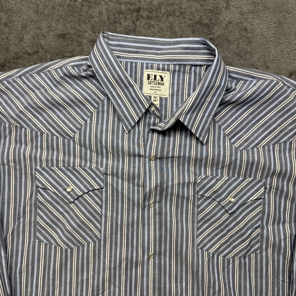 Camisa Ely Cattleman Para Hombres 4XLT Alta Azul Manga Larga Perla A Presión Western Rodeo Foto 1 de 4