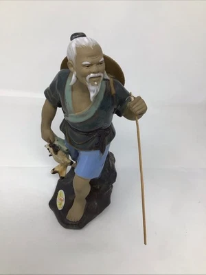 Shiwan Mudman Pottery Figurine Vintage Chinese Fisherman, 8.5 Inches Tall - Image 1 of 4