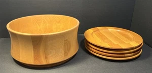 Williams Sonoma Hand Crafted Wood Salad/ Fruit Bowl & 4 Plates John McLeod - Picture 1 of 13