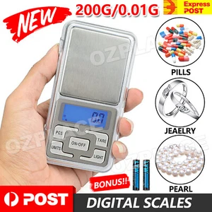 Mini 200g 0.01g Digital Pocket Scales Jewellery Precision Electronic Weight Lab - Picture 1 of 10