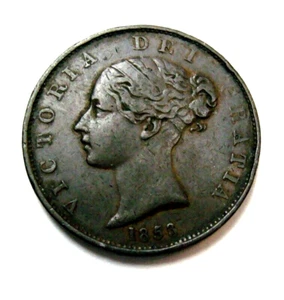 1853 UK GREAT BRITAIN NICE HALF PENNY COIN KM#726, FREE SHIPPING IN USA - Picture 1 of 2